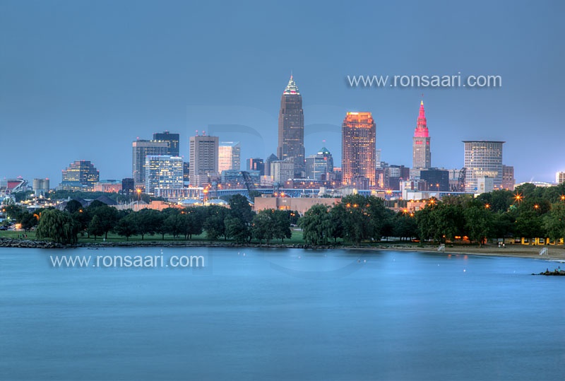 Cleveland Skyline And Lake Erie At Dusk