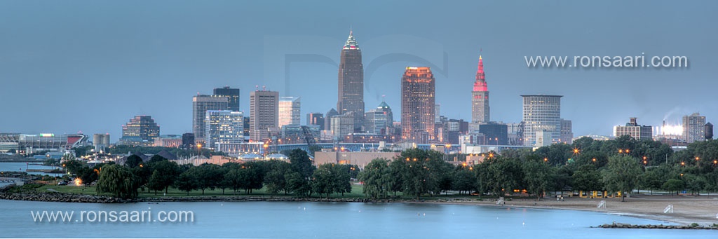 Cleveland Skyline And Lake Erie At  Dusk Panoramic