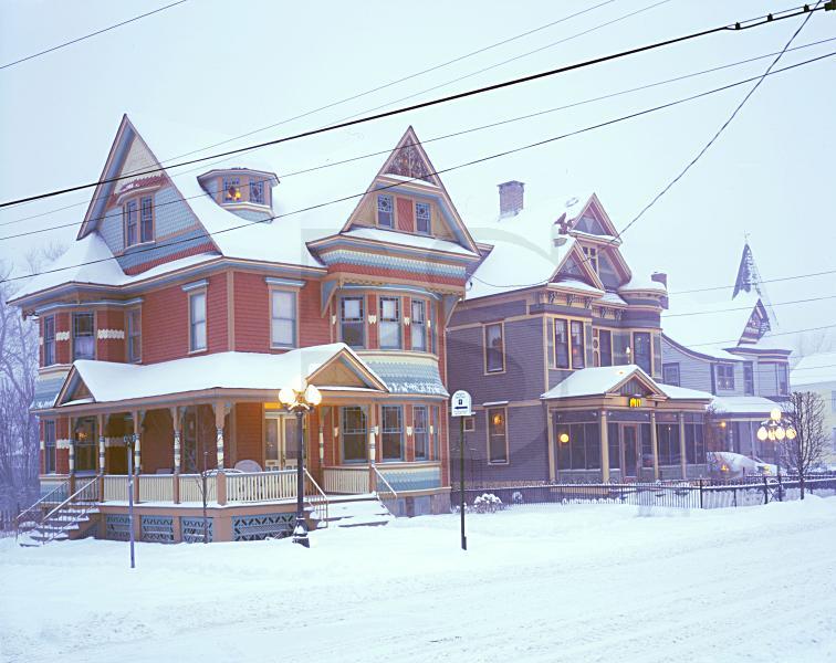 Stockton Street Victorian Homes, In Snowstorm