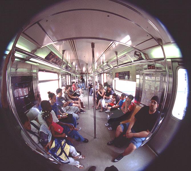 Subway Car Interior, Fisheye Lens View