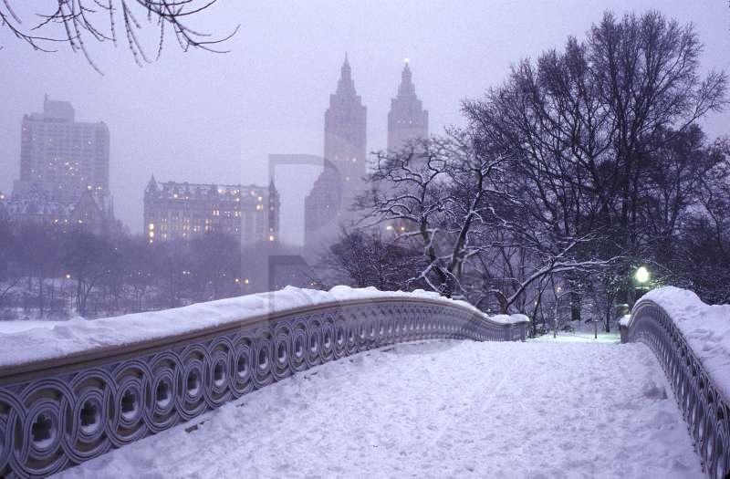 Central Park, Bow Bridge In Snow