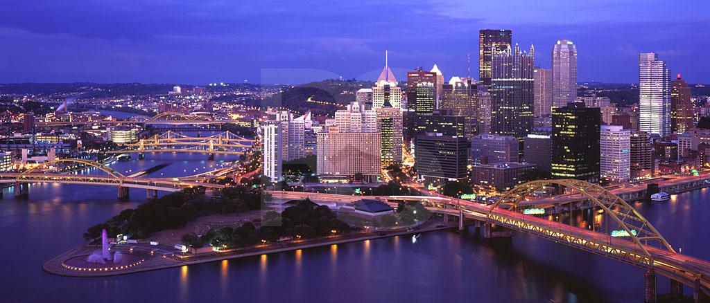 Pittsburgh Skyline At Dusk Panoramic