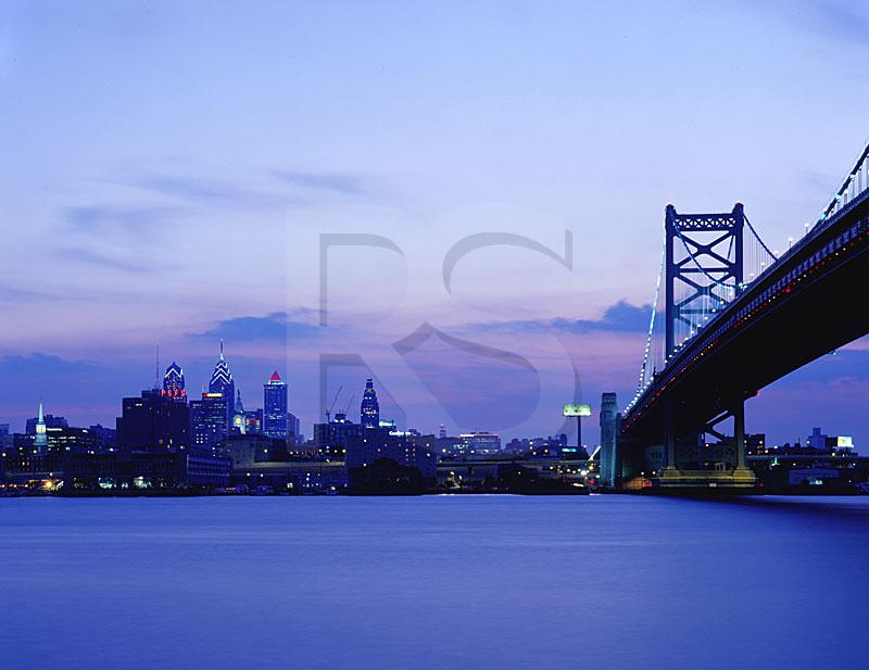 Philadelphia Skyline And Ben Franklin Bridge At Dusk