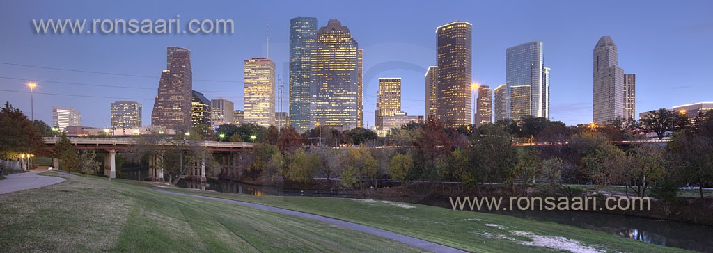 Houston Skyline And Buffalo Bayou Park Panoramic