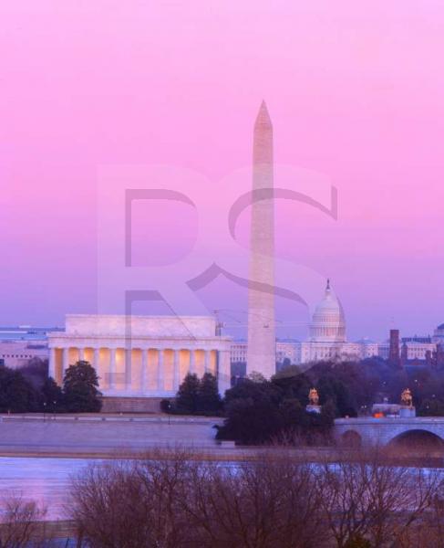 Washington DC Skyline 1, Capitol, Washington Monument, and Lincoln Memorial
